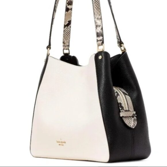 Kate Spade $448 retail Leila 3 Compartment Shoulder Bag Snake Embossed Leather - Picture 1 of 13